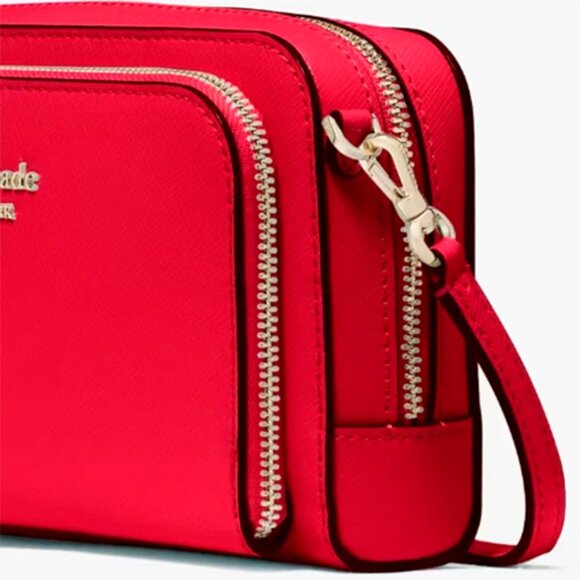 S Kate Spade Stacie Dual Zip Crossbody Bag Ruby Red Leather Purse KG036 NWT $259 - Picture 7 of 10